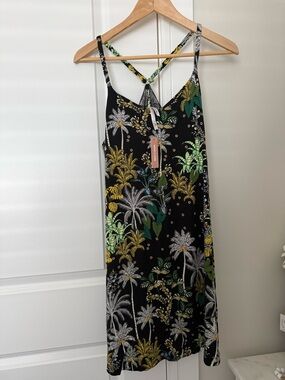 Soma Black Palm Print Slip with Green & Yellow Accents